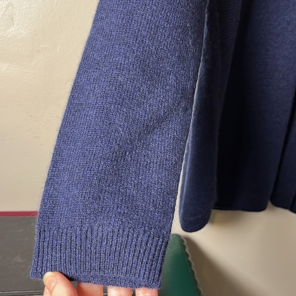 NWT White+Warren 100% Cashmere Navy Blue Curved Hem Open Cardigan Sz M - Picture 6 of 13